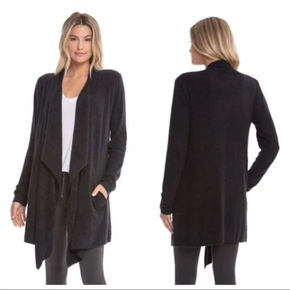 BAREFOOT DREAMS draped cardigan cozy chic ultra lite size L/XL grey/black - Picture 1 of 14
